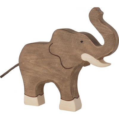HOLZTIGER Elefant, Rüssel hoch, Holzfigur