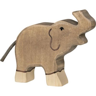 HOLZTIGER Elefant, klein, Rüssel hoch, Holzfigur