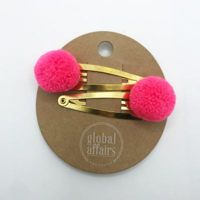Goldene Haarspangen mit Pompom pink